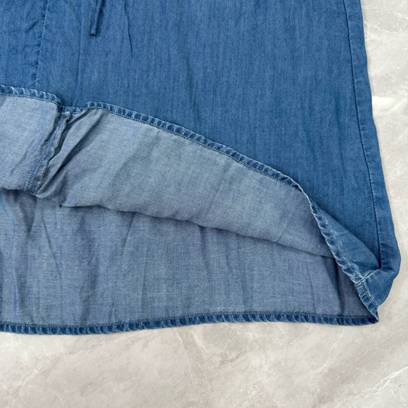 Women’s Lucky Brand Chambray Denim Lace Up Short Sleeve V-Neck Dress Medium - Picture 9 of 16
